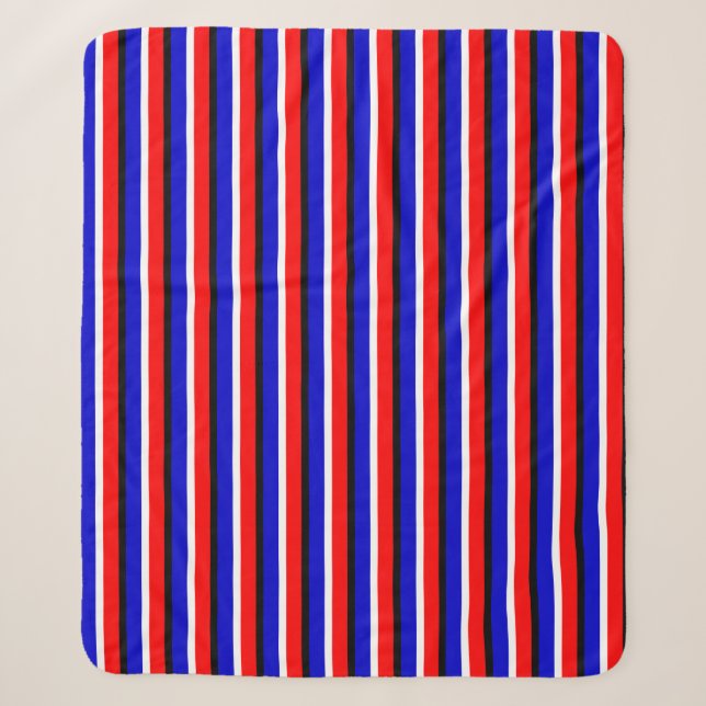Cobertor Sherpa Design de Padrão de Faixa Azul Vermelha (Frente)