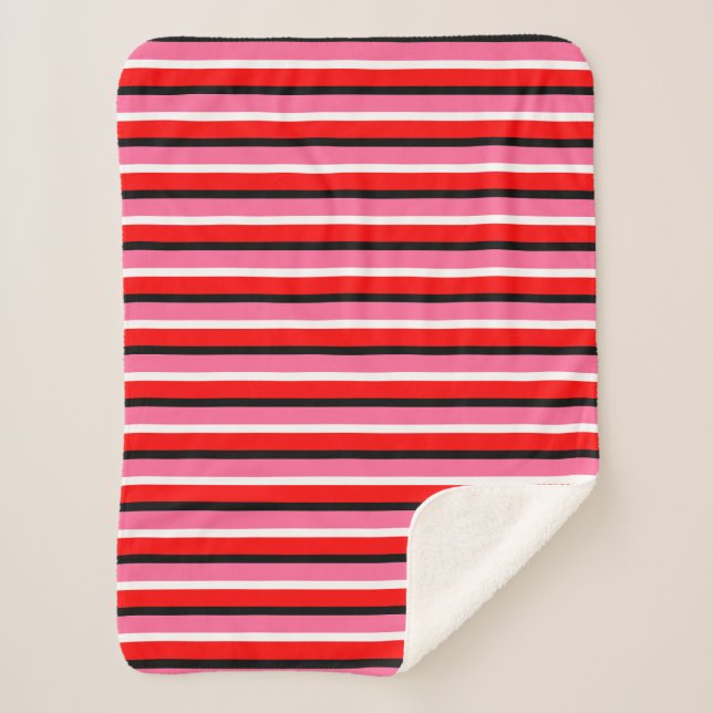 Cobertor Sherpa Design de Padrão de Faixa Rosa Vermelha (Frente)