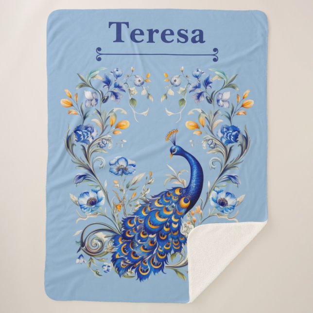 Cobertor Sherpa Design de Peacock Personalizado - Presente Elegant (Frente)