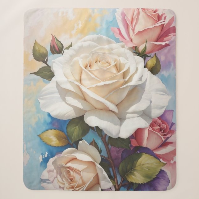 Cobertor Sherpa Design de pintura Rose Bouquet (Frente)