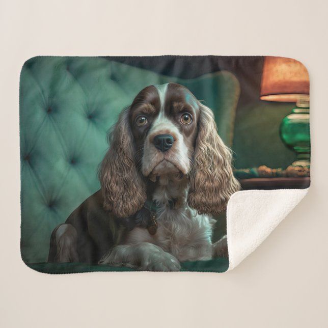 Cobertor Sherpa Design de retrato clássico de Cocker Spaniel elega (Frente (Horizontal))