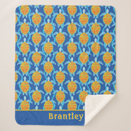 Cobertor Sherpa Design de Tartaruga Laranja Azul-Colorida