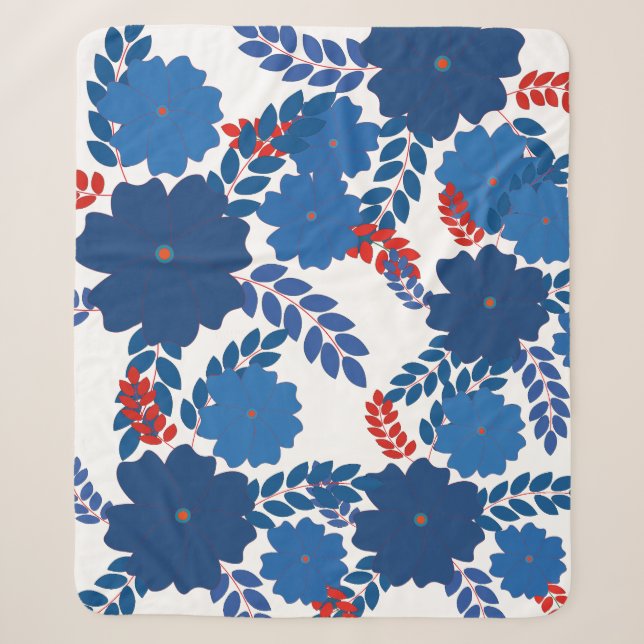 Cobertor Sherpa Design de vetor de flores azuis simples (Frente)