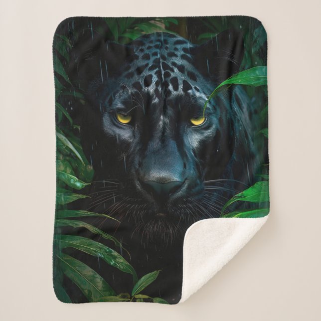 Cobertor Sherpa Design de Vida Selvagem da Selva da Pantera Negra  (Frente)
