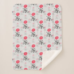 Cobertor Sherpa Design do Padrão do Pilha do Flor da rosa vermelha