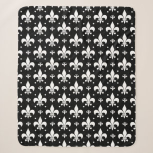 Cobertor Sherpa Design do padrão Fleur-de-lis preto