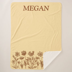 Cobertor Sherpa Design Floral Minimalista Elegante com Monograma