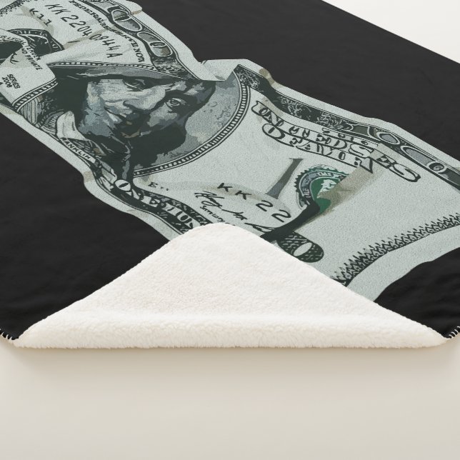 Cobertor Sherpa Design Moderno da Nota de $100 Amassada (3/4)