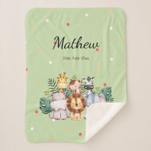 Cobertor Sherpa Design Safari Monograma bolinhas Adoráveis Verde