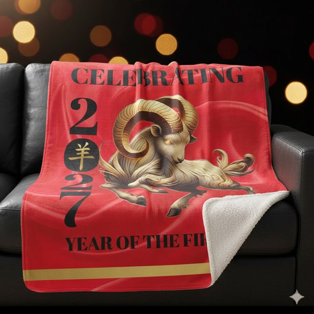 Cobertor Sherpa Deslumbrante Tecido Vermelho Dourado Ano Chinês do (Stunning Red & Gold Chinese Year of the Fire Goat 2027 Large Sherpa Blanket Cover Photo)