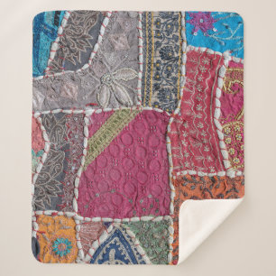 Cobertor Sherpa Detalhe de Fecho do Carpete de Patches Coloridos