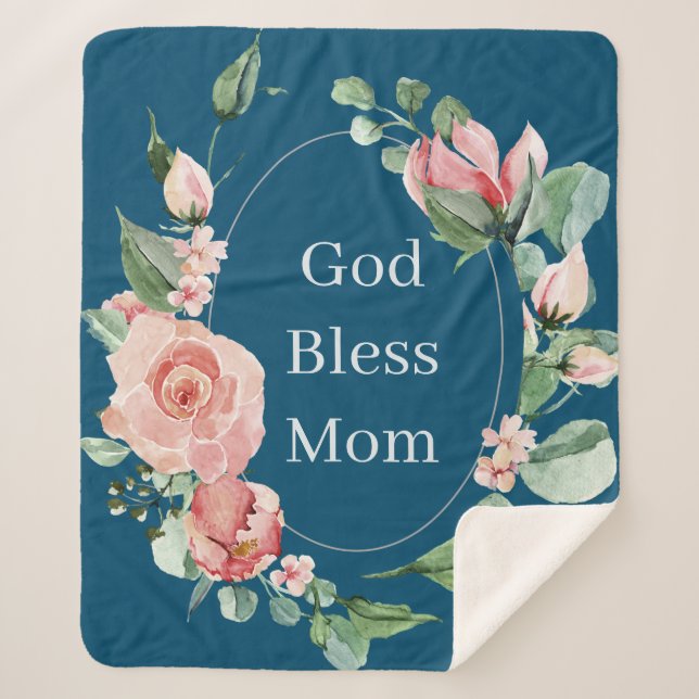 Cobertor Sherpa Deus abençoe Mãe Bonito Dia de as mães Floral (Frente)