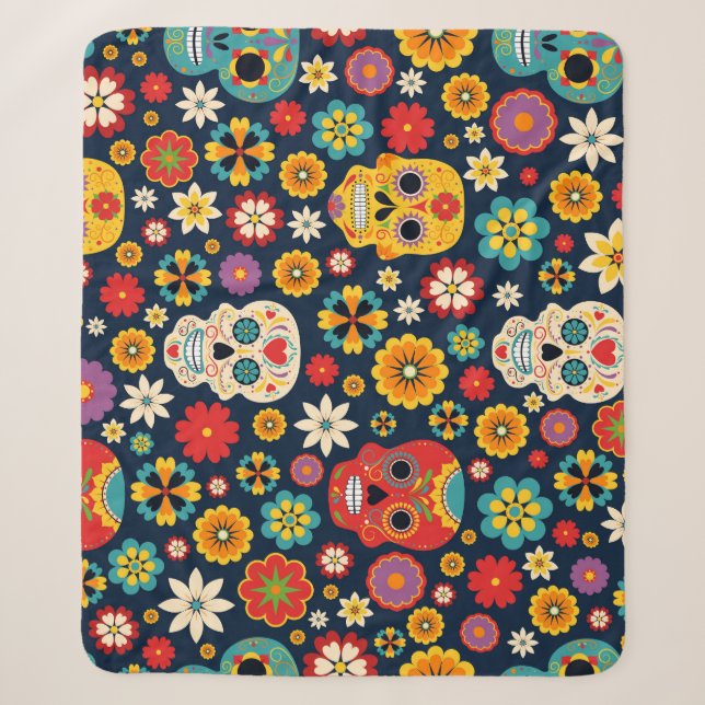Cobertor Sherpa Dia de los Muertos Vintage (Frente)