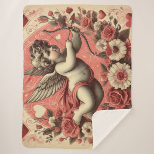 Cobertor Sherpa Dia de os namorados Clássico/Vintage/Cupido Retroa