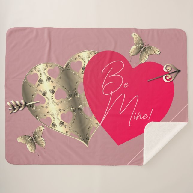 Cobertor Sherpa Dia de os namorados Hearts Dusty Pink Sherpa Blank (Frente (Horizontal))