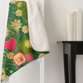 Cobertor Sherpa Dia do Namorados Elegante, monograma, musgo