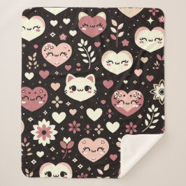 Cobertor Sherpa Dia dos Namorados Kawaii Gatos Corações Flor Padrã