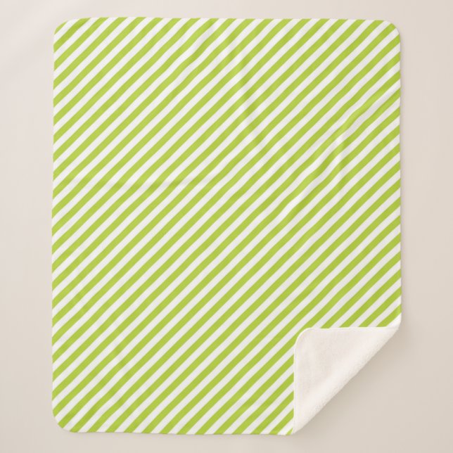 Cobertor Sherpa Diagonal lime green and white stripes pattern (Frente)