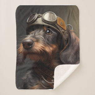 Cobertor Sherpa Dieselpunk Wirehaired Dachshund Steampunk Gogggles