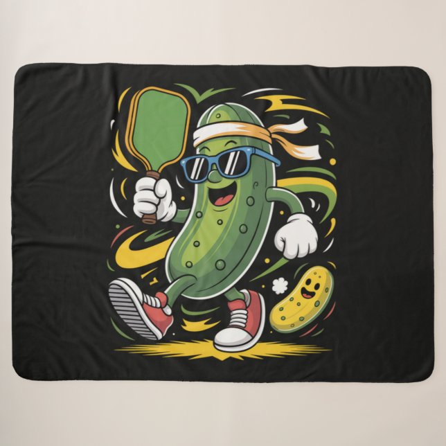 Cobertor Sherpa Dill Pickle Jogando Pickleball (Frente (Horizontal))