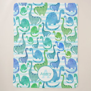 Cobertor Sherpa Dino Stripe Watercolor Dinossauros Personalizados