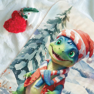 Cobertor Sherpa Dino Wonderland Holiday Fesage Watercolor