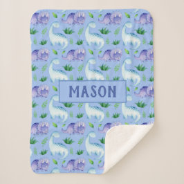 Cobertor Sherpa Dinossauro Aquarela Cute Baby Boy Personalizado