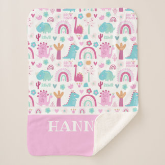 Cobertor Sherpa Dinossauro de Energia de Meninas Personalizadas