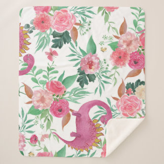 Cobertor Sherpa Dinossauros Cachorros Padrão Floral de Vintage