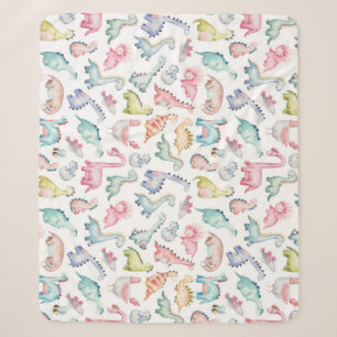 Cobertor Sherpa Dinossauros lindos, padrão de aquarela infantil.