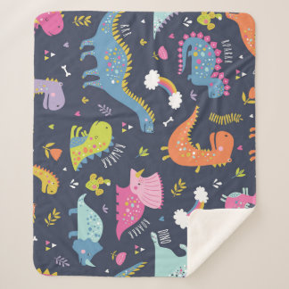 Cobertor Sherpa Dinossauros para Crianças: Padrão Colorido de Vint