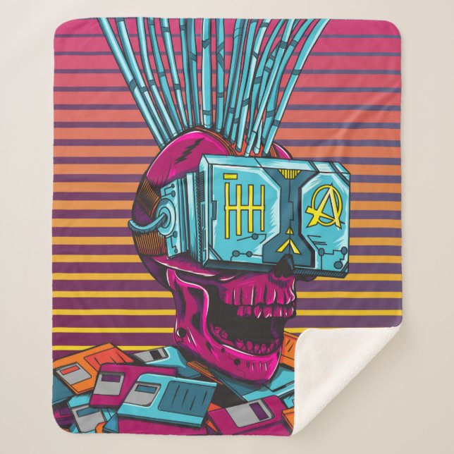 Cobertor Sherpa Disquete Cyberpunk de Realidade Virtual CyberSkull (Frente)