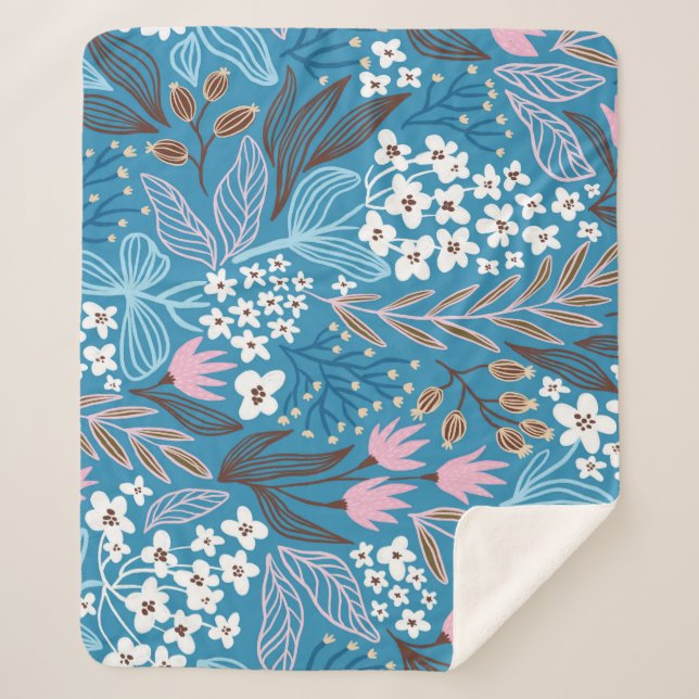 Cobertor Sherpa Ditzy Floral: Vintage Primavera. (Frente)