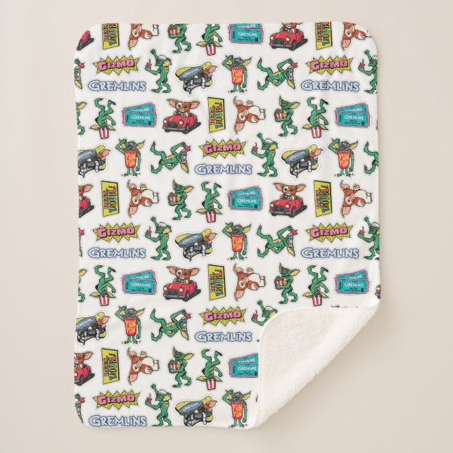 Cobertor Sherpa Diversão com Adesivos Gremlins™ Padrão (Frente)
