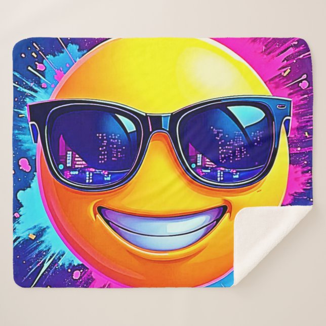Cobertor Sherpa Diversão legal 😎 Emoji Splash (Frente (Horizontal))