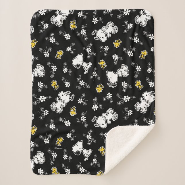 Cobertor Sherpa Divertimento e flores do Snoopy & Woodstock (Frente)