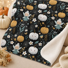 Cobertor Sherpa Doce Fada Kawaii de Halloween e Abóboras Pastel