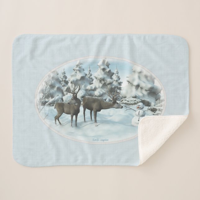 Cobertor Sherpa Dois Deers e um Snowman Sherpa Blanket (Frente (Horizontal))