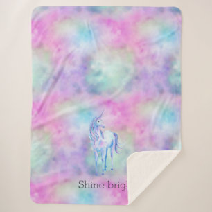Cobertor Sherpa Dourada Aqua Purple Unicorn Sparkle