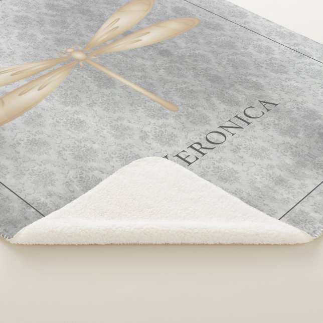 Cobertor Sherpa Dourada Dragonfly Damask (3/4)