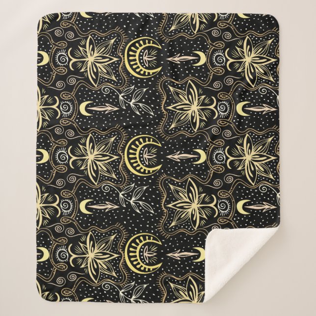 Cobertor Sherpa Dourada Lotus: Elegância Vintage Crescente. (Frente)