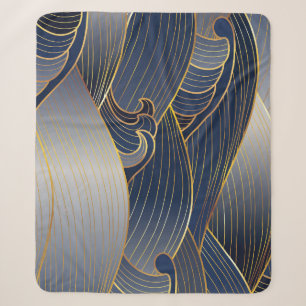 Cobertor Sherpa Dourada Wave Lines, Abstrato Vintage.