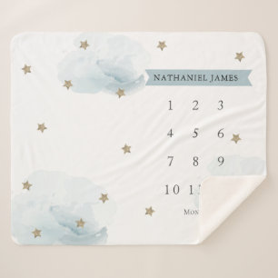 Cobertor Sherpa Douradas estrelas e nuvens Blue Boy Mensalmente