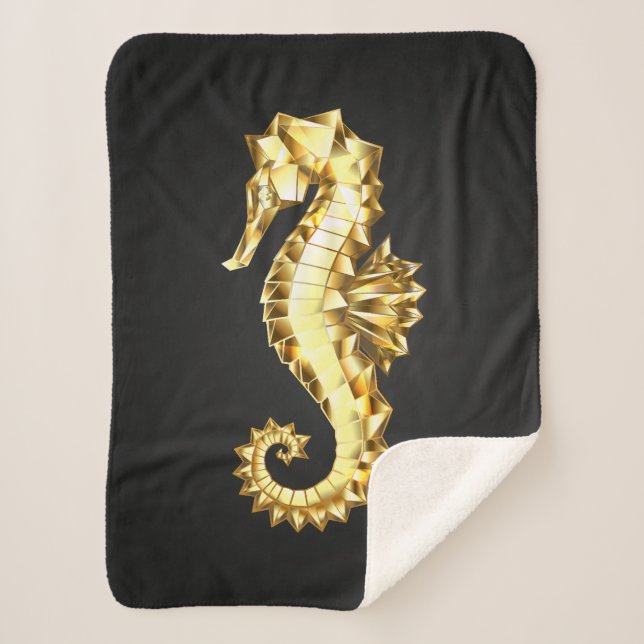 Cobertor Sherpa Dourado Cavalo de Mar Poligonal (Frente)