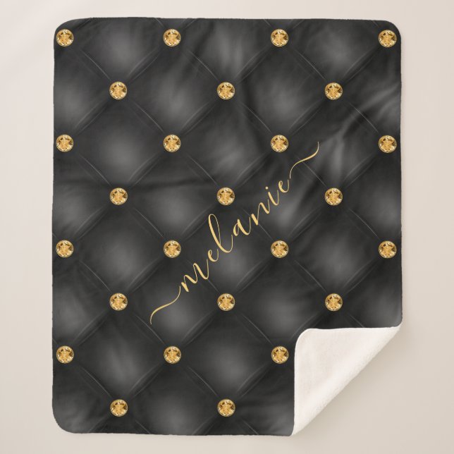 Cobertor Sherpa Dourado Diamond Black Sherpa Blanket com nome pers (Frente)