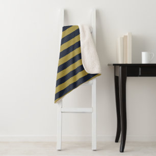 Cobertor Sherpa Dourado Elegante e Marinho - faixas verticais azui