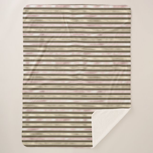 Cobertor Sherpa Dourado Glam Listras Marrons Rosa-Rosa (Frente)