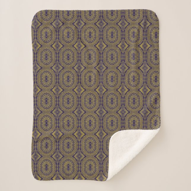 Cobertor Sherpa Dourado Mandala Impressão a Azul (Frente)