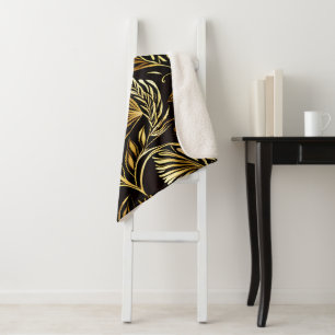 Cobertor Sherpa Dourado Padrão Floral A Preto