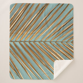 Cobertor Sherpa Dourado Pintado Padrão de Palma Tropical